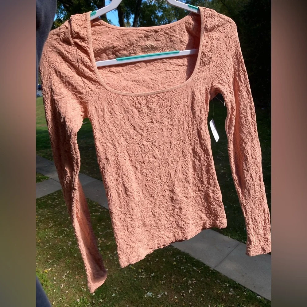 Free People Smoke Rose Have It All Pink Floral Crinkle Long Sleeve Textured Top